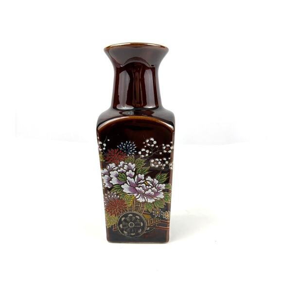 VTG Brown Japanese Gold Trim Details Floral Bud Vase - Picture 2 of 14